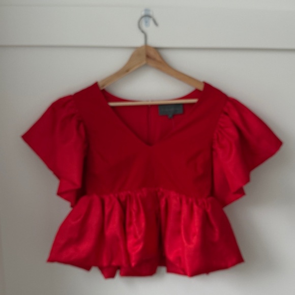 Anthropologie Sunday in Brooklyn Vibrant Red Heart Ruffle Cap Sleeves Blouse NWT - Picture 7 of 7